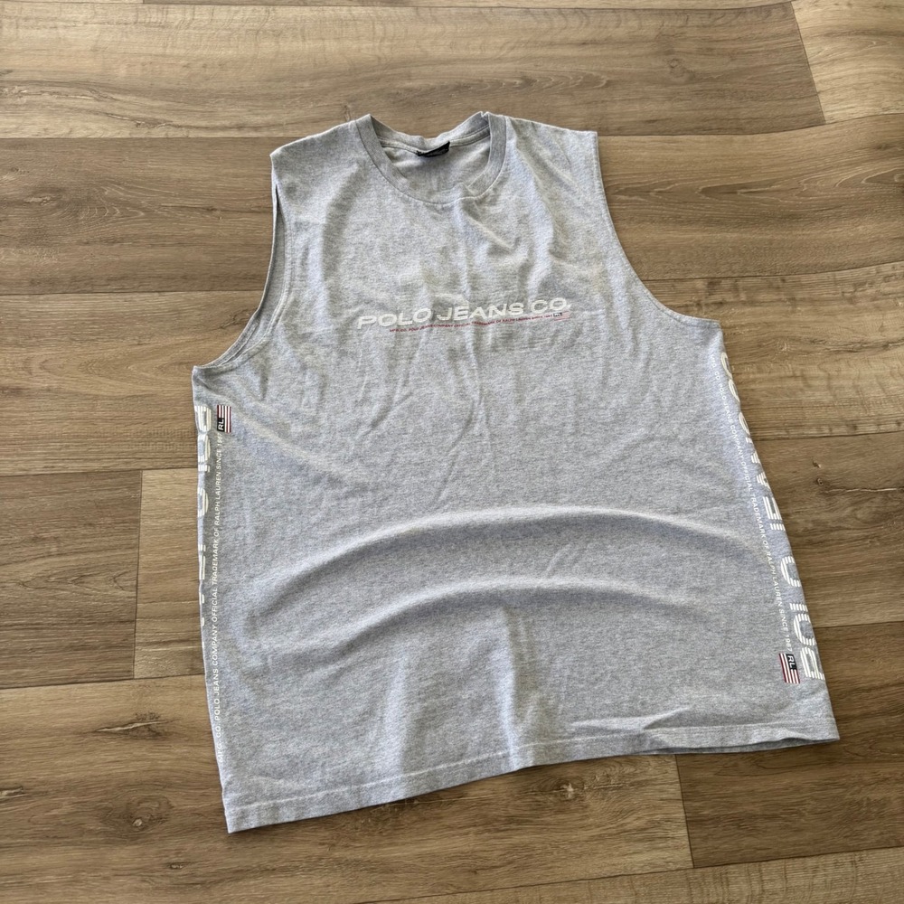Polo Jeans Co Ralph Lauren Mens XL Gray Sleeveless Muscle Tank Top Logo Graphic - Picture 2 of 6